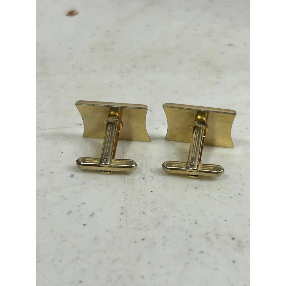 Vintage Hickok USA Gold Tone Black Enamel Initial G Square Cufflinks Mid Century